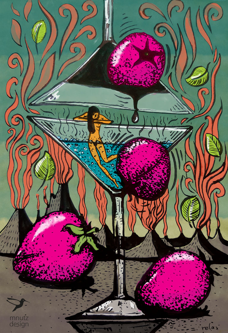 "Abundance-Decadence" - Series "In Motion", 2022, ink on paper, digitally colored "Abundance-Decadence" - Series "In Motion", 2022, ink on paper, digitally colored